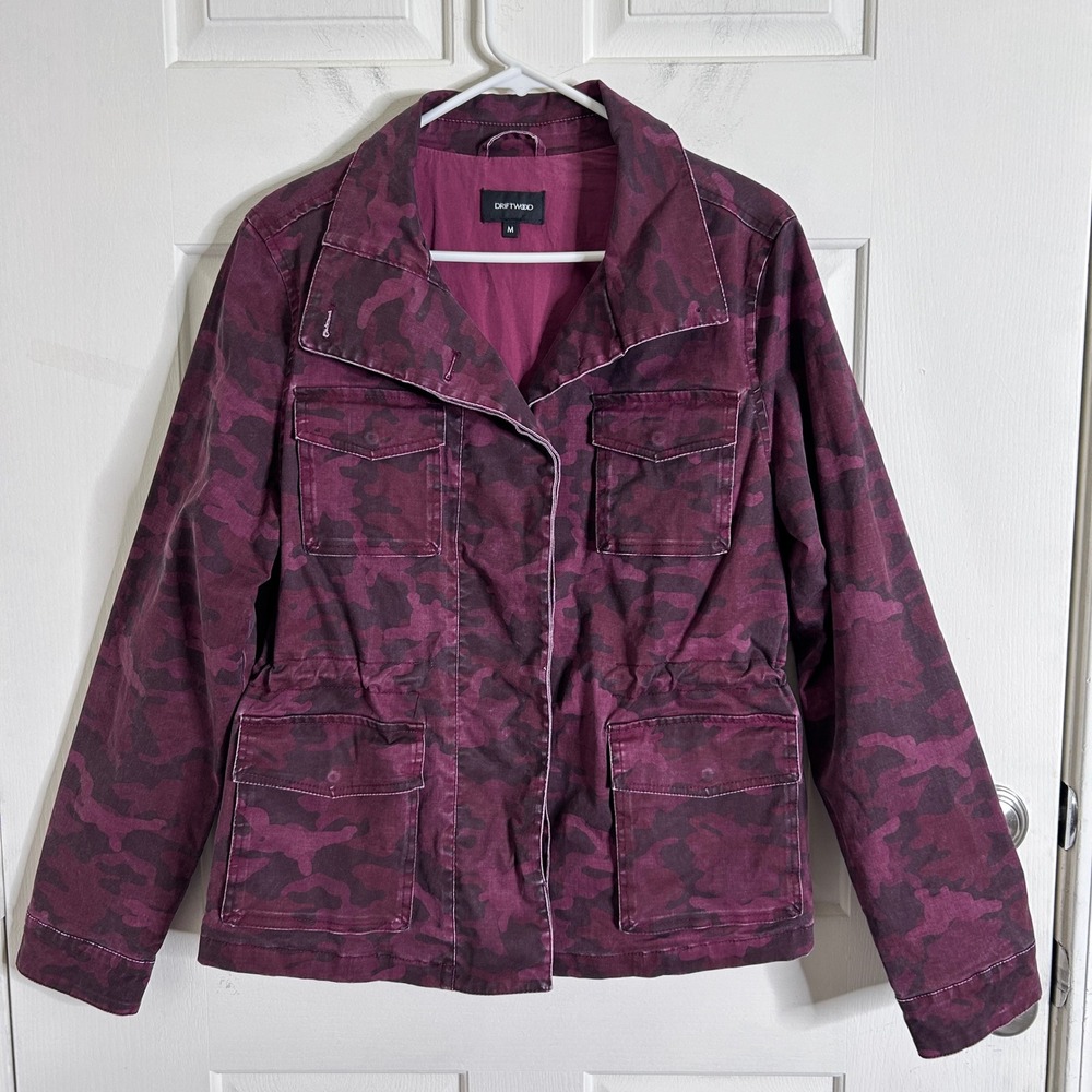 Driftwood Utility Field Jacket Womens M Purple Camo Drawstring Waist Military